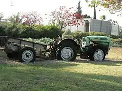 A tractor near Netiv HaAsara's concrete shelter