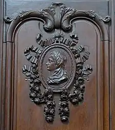 Louis XVI medallion with garlands on a Rococo panel, Abbaye de Sturzelbronn, Sturzelbronn, France, unknown sculptor, mid-18th century