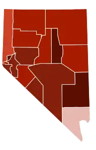 Image 21Map of counties in Nevada by racial plurality, per the 2020 census
Legend
Non-Hispanic White.mw-parser-output .legend{page-break-inside:avoid;break-inside:avoid-column}.mw-parser-output .legend-color{display:inline-block;min-width:1.25em;height:1.25em;line-height:1.25;margin:1px 0;text-align:center;border:1px solid black;background-color:transparent;color:black}.mw-parser-output .legend-text{} 30–40%.mw-parser-output .legend{page-break-inside:avoid;break-inside:avoid-column}.mw-parser-output .legend-color{display:inline-block;min-width:1.25em;height:1.25em;line-height:1.25;margin:1px 0;text-align:center;border:1px solid black;background-color:transparent;color:black}.mw-parser-output .legend-text{} 50–60%.mw-parser-output .legend{page-break-inside:avoid;break-inside:avoid-column}.mw-parser-output .legend-color{display:inline-block;min-width:1.25em;height:1.25em;line-height:1.25;margin:1px 0;text-align:center;border:1px solid black;background-color:transparent;color:black}.mw-parser-output .legend-text{} 60–70%.mw-parser-output .legend{page-break-inside:avoid;break-inside:avoid-column}.mw-parser-output .legend-color{display:inline-block;min-width:1.25em;height:1.25em;line-height:1.25;margin:1px 0;text-align:center;border:1px solid black;background-color:transparent;color:black}.mw-parser-output .legend-text{} 70–80%.mw-parser-output .legend{page-break-inside:avoid;break-inside:avoid-column}.mw-parser-output .legend-color{display:inline-block;min-width:1.25em;height:1.25em;line-height:1.25;margin:1px 0;text-align:center;border:1px solid black;background-color:transparent;color:black}.mw-parser-output .legend-text{} 80–90%
(from Nevada)