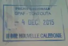 Previous style entry stamp at La Tontouta International Airport in New Caledonia