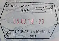 Updated Schengen style exit stamp at La Tontouta International Airport in New Caledonia