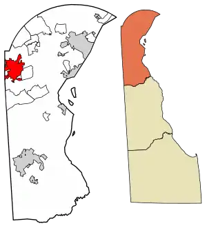 Location of Newark in New Castle County, Delaware