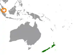Map indicating locations of New Zealand and Singapore