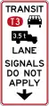 (R4-13.1) Signal bypass transit lane for vehicles carrying 3 or more persons and heavy vehicles exceeding 3500 kilograms