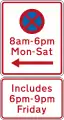 No Stopping at times prescribed (on both sides of this sign, includes a late night extension)
