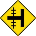 (W15-1.1/PW-13.1) Railway level crossing on side road to left