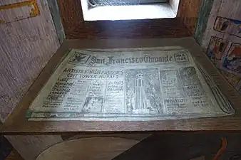 Painted San Francisco Chronicle front page celebrates mural completion, April 1934.(Suzanne Scheuer, Newsgathering .mw-parser-output .legend{page-break-inside:avoid;break-inside:avoid-column}.mw-parser-output .legend-color{display:inline-block;min-width:1.25em;height:1.25em;line-height:1.25;margin:1px 0;text-align:center;border:1px solid black;background-color:transparent;color:black}.mw-parser-output .legend-text{}&nbsp;6&nbsp;)