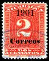 Nicaragua, 1901: A postage due stamp overprinted for use as regular stamp.