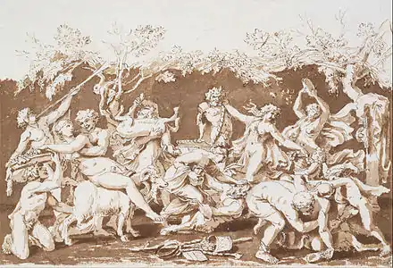 Triumph of Pan, c. 1635, Pen and ink with wash, over black chalk and stylus, Royal Collection
