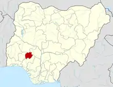 Map of Nigeria highlighting Ekiti State