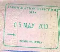 Entry stamp issued at Seme Border in a Nigerian Passport
