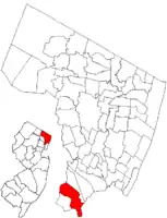 Map highlighting Lyndhurst's location within Bergen County. Inset: Bergen County's location within New Jersey.