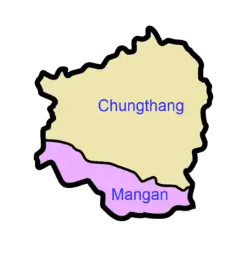 A clickable map of North Sikkim exhibiting its two subdivisions.