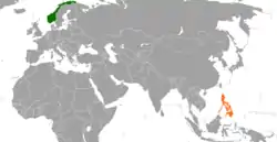 Map indicating locations of Norway and Philippines