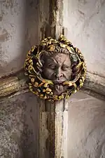 Elaborate foliate head in the Norwich Cathedral, Norfolk, England, 14th or early 15th-century