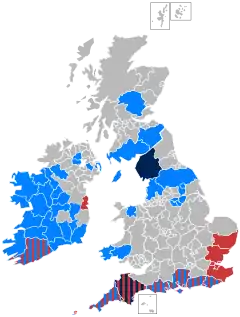 Map of the British Isles showing affected regions
