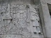The remaining part of the relief showing the ruins of Noyon. Here a woman and child are featured