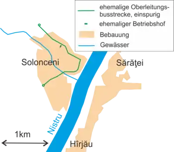 Map of the Trolleybus line in Solonceni, Moldova