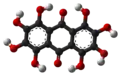 Ball and stick model of octahydroxyanthraquinone