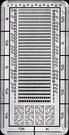 Perforation gauge. Also known as an odontometer