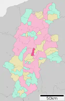 Location of Okaya in Nagano