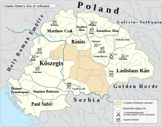 Image 26The provinces of the Kingdom of Hungary ruled by the "oligarchs" (powerful lords) in early 14th century (from History of Slovakia)
