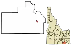 Location of Malad City in Oneida County, Idaho.