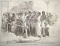 Opening of the South Indian Railway between Tuticorin and Madura by Madras Presidency. "Natives waiting to see the Prince in 1876"