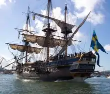The East Indiaman Götheborg replica of the original ship leaving Gothenburg for China, 2&nbsp;October 2005