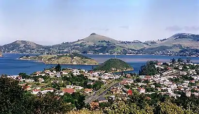 Looking across Port Chalmers and the Otago Harbour to the Otago Peninsula