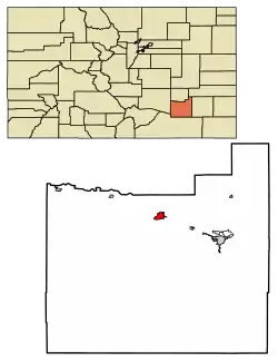 Location of the City of Rocky Ford in Otero County, Colorado.