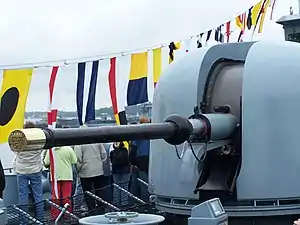 OTO-Melara 76&nbsp;mm gun onboard Hessen, a Sachsen-class frigate of the German Navy