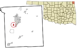 Location within Ottawa County and the state of Oklahoma