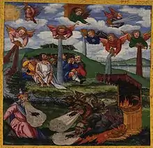 Image 63The Giving of the Seven Bowls of Wrath / The First Six Plagues, Revelation 16:1–16. Matthias Gerung, c. 1531 (from List of mythological objects)