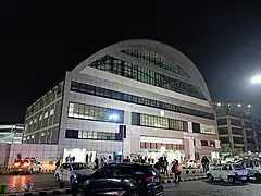 New main entrance of railway station, at night 2021