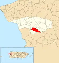 Location of Ovejas within the municipality of Añasco shown in red