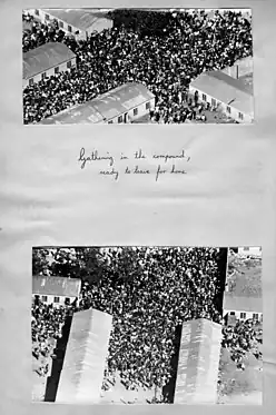 Gathering in the compound, ready to leave for home