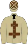 Beige, brown cross of lorraine, hooped cap