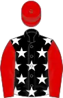 Black, white stars, red sleeves and cap