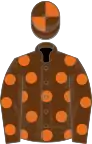 BROWN, Orange spots, Brown sleeves and Orange spots, Brown cap and Orange quartered