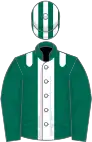Dark green, white panel, white epaulets, white stripes on green cap
