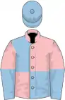 Pink and Light Blue quartered, Halved sleeves, Light Blue cap
