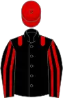 Black, red epaulets, striped sleeves, red cap