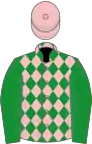 Green, pink diamonds, green sleeves, pink cap