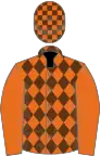 Orange, brown diamonds, orange sleeves, checked cap