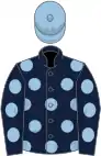 Dark blue, light blue spots, light blue cap