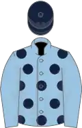 Light blue, dark blue spots on body, dark blue cap