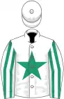 White, emerald green star, striped sleeves