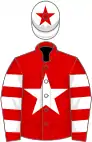 Red, white star, hooped sleeves, white cap, red star