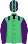Emerald Green, Purple epaulets and sleeves, striped cap